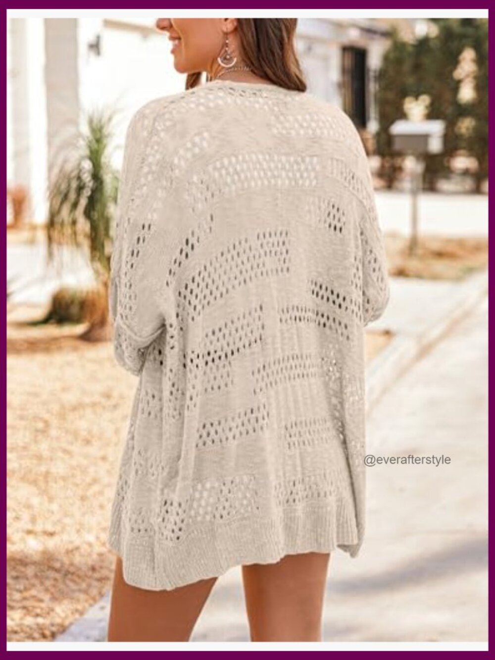 Lightweight Crochet Cardigan Long Sleeve Open Front Knit Oversized Sweater - Picture 4 of 7